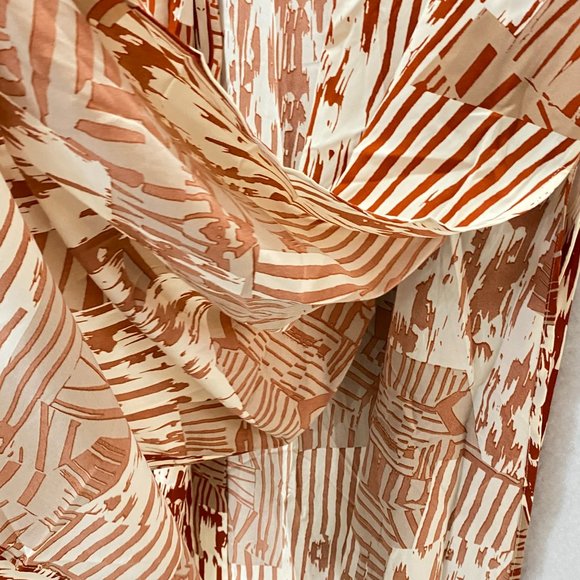 J. Brooks Boutique Robe Kimono Full Length Rust & Cream Tie Belt Split Sides - Picture 9 of 14